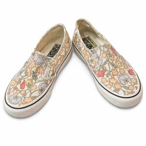 Vans Floral Canvas Slip-On Sneakers - Orange, Purple, Cream